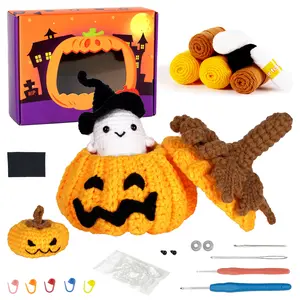 Learn To Halloween Decorations Diy Kit Pumpkin Yarn Knit Crochet Kit For Begginers