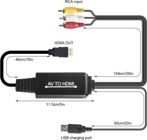 Convertisseur <span class=keywords><strong>RCA</strong></span> vers <span class=keywords><strong>HDMI</strong></span> 1080P, adaptateur AV vers <span class=keywords><strong>HDMI</strong></span>, prend en charge PAL/NTSC Composite CVBS vers <span class=keywords><strong>HDMI</strong></span> vidéo audio pour TV/PC/PS3/VCR/DVD/STB - Product Image 2