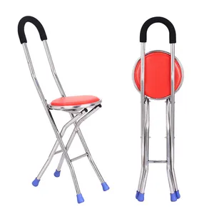中国制造低价折叠拐杖椅铝制三脚手杖带椅子手杖