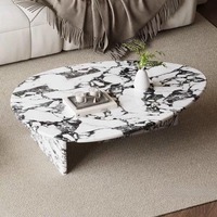 Table basse en marbre naturel de style crème, moderne et luxueuse, avec structure en acier, meubles durables pour le salon