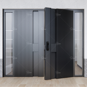 Yohome vendita calda elegante Design moderno Custom casa a <span class=keywords><strong>doppia</strong></span> <span class=keywords><strong>anta</strong></span> porta in alluminio doppio vetro porte anteriori con luci laterali - Product Image 5