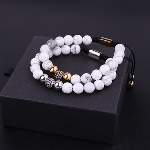 Pulsera de macramé para hombre y mujer, diseño de piedras preciosas, cuentas de howlita, logotipo personalizado, Bola de CZ - Product Image 4