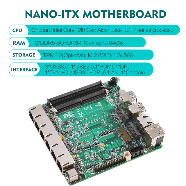 Embedded Motherboard Intel 12 13 Gen Onboard 2x DDR4 SO-DIMM Dual M.2 2280 PCIe 4.0 6x LAN