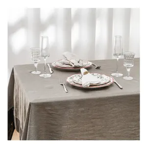 100% French Linen Tablecloth Washable Farmhouse Rectangle Table Linen for Kitchen Dining Party Cocktail Indoor Outdoor Daily Use