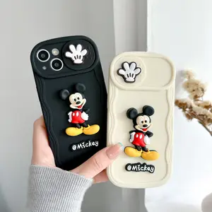 Pour iPhone 14 13 12 Pro Max Mickey Minnie Couverture en caoutchouc souple Silicone 3D Animal Cartoon