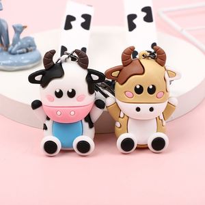 New Cartoon Cow Keychain 3D Soft Silicone Car Keychain Cute Animal <b>Bag</b> Pendant Couple Cartoon Keychain Promotional <b>Gift</b> - Product Image 6