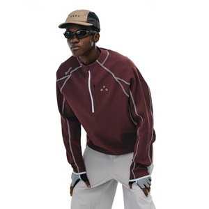 Sweat-shirt unisexe à demi-zip, manches longues, style américain, coupe ample et sportive, avec contraste de couleurs, traitement anti-plis, pour l'automne - Product Image 4