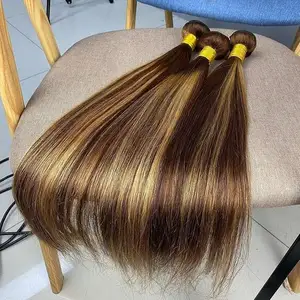 P4/27# Virgin Brazilian Hair 3 Bundles And Closure 100% Human Hair Bundles Highlight Piano Color Hair Extension With Frontal