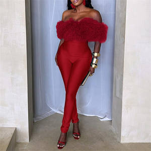 Женский облегающий комбинезон из искусственного меха с пэчворком, осень-зима 2025, с открытыми плечами и вырезом, для вечеринок - Product Image 2