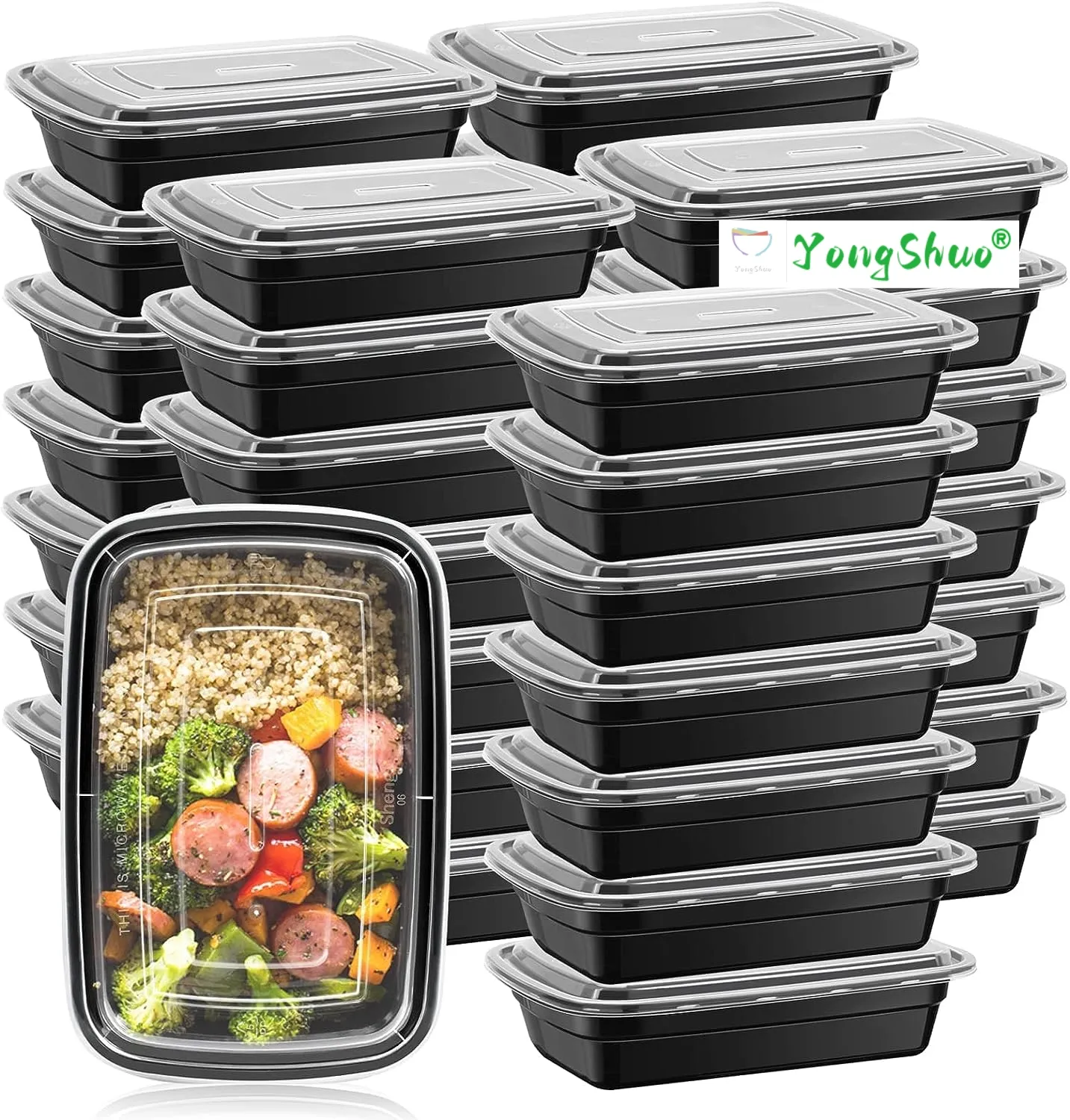 Atacado Para Ir Recipientes Caixa De Embalagem Rápida Takeaway Microwavable Bandeja Preto Plástico Take Away Box Food Container com tampa