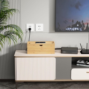 Boîte de gestion des câbles en bambou pour cacher les fils multiprises pour le support de cordon de stockage de bureau organisateur en bois - Product Image 6