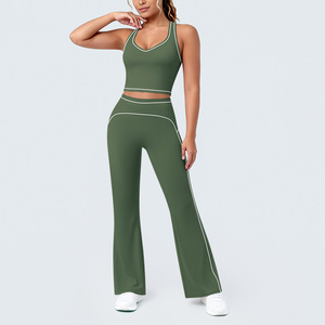 Conjunto de Yoga y Pilates de 2 Piezas en Nailon Suave, Talla Grande, Pantalones Palazzo de Cintura Alta y Pierna Ancha, y Sujetador Deportivo Sin Costuras con Soporte - Product Image 3