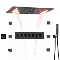 Ensemble de douche de salle de bain moderne encastré en laiton, avec fonction pluie, cascade, mitigeur, douchette à main et LED intelligente