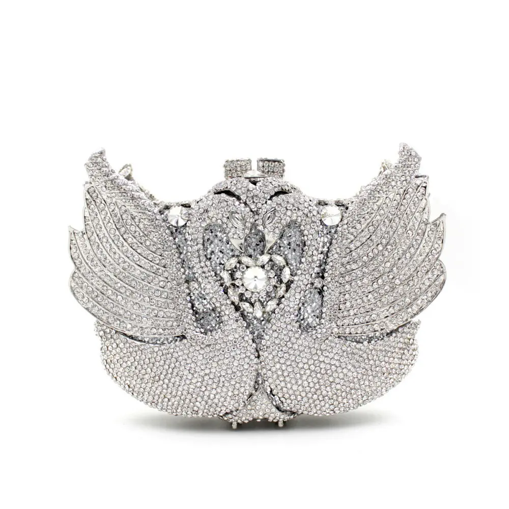 Diamond dinner bag hollow metal handmade diamond bag Swan steamed Crystal bun bridal wedding clutch