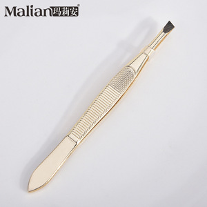 Pinzas para cejas doradas <span class=keywords><strong>de</strong></span> acero inoxidable <span class=keywords><strong>de</strong></span> precisión personalizadas al por mayor, pinzas <span class=keywords><strong>de</strong></span> recorte <span class=keywords><strong>de</strong></span> estilo biselado plano único, pestañas <span class=keywords><strong>de</strong></span> Punta puntiaguda - Product Image 4