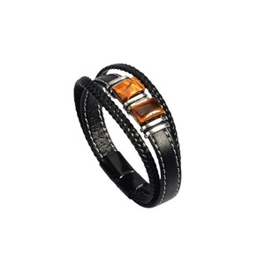 Tiger Eye Men's Leather Bracelet Black Multi Layer <b>Magnetic</b> <b>Clasp</b> Stainless Steel Buckle Gift Jewelry 7.5 8.5 9 Inches - Product Image 4