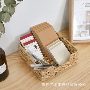 <b>Straw</b> Woven Storage <b>Basket</b> Square Handmade Tissue Box Desktop Organizer Linen Color - Product Image 4