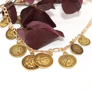 Europe America Tassel Flower Plate Pendant Necklace Punk Personality Metal Cross Chain Gold <strong>Yound</strong> Round Coin Charms Necklace - Product Image 5