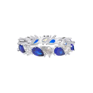 Rinntin LZR04 8A Cubic Created Sapphire Zirconia Wedding Engagement Promise Rings S925 Silver Eternity Band Rin
