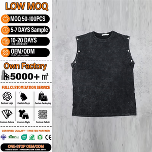 Camiseta sin mangas personalizada con efecto lavado, top acanalado con cuello redondo, chaleco estilo streetwear para hombre - Product Image 1