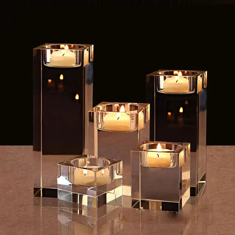 Suporte de vela de cristal MH-Z0116, bloco de cristal transparente
