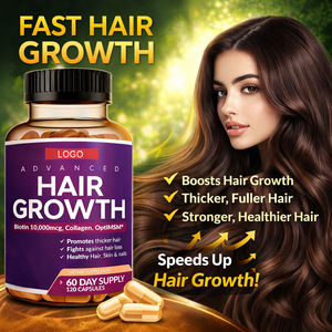 Cápsulas para el Crecimiento del Cabello Natural OEM/ODM, Ricas en <span class=keywords><strong>Biotina</strong></span>, Multivitaminas, Minerales, Ácido Fólico y Colágeno - Product Image 1