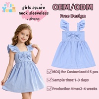 Robe trapèze personnalisable pour enfants avec bretelles à volants, nœud décoratif sur le devant, taille haute, coupe ample, en tissu, pour petites filles, style décontracté