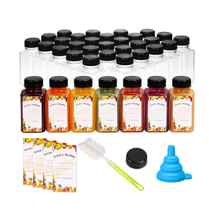 Food Grade 16 oz Empty <b>Plastic</b> Juice Milk Bottles with Black Tamper Evident <b>Caps</b> - Product Image 1