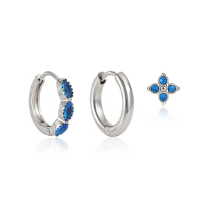 Ensemble de boucles d'oreilles J&D Jewelry en zircone bleue, couleur argent, acier inoxydable, étanche, avec créoles marquise et clous trèfle, coffret cadeau - Product Image 1