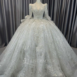 Lscm81 Princess Ball Gown <b>Wedding</b> Dress Beaded Lace With Crystal Luxury Bridal Gown Sweep Train Jancember - Product Image 4