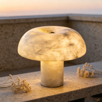 Lampe de table moderne en albâtre, design champignon minimaliste, lumière de chevet de luxe pour villa, appartement, majlis, décoration de table Ramadan Aïd