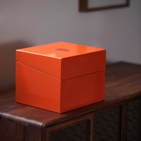 Boîte cadeau rectangulaire portable en bambou, personnalisable, finition brillante orange, pour services à thé en porcelaine, théières, différentes tailles