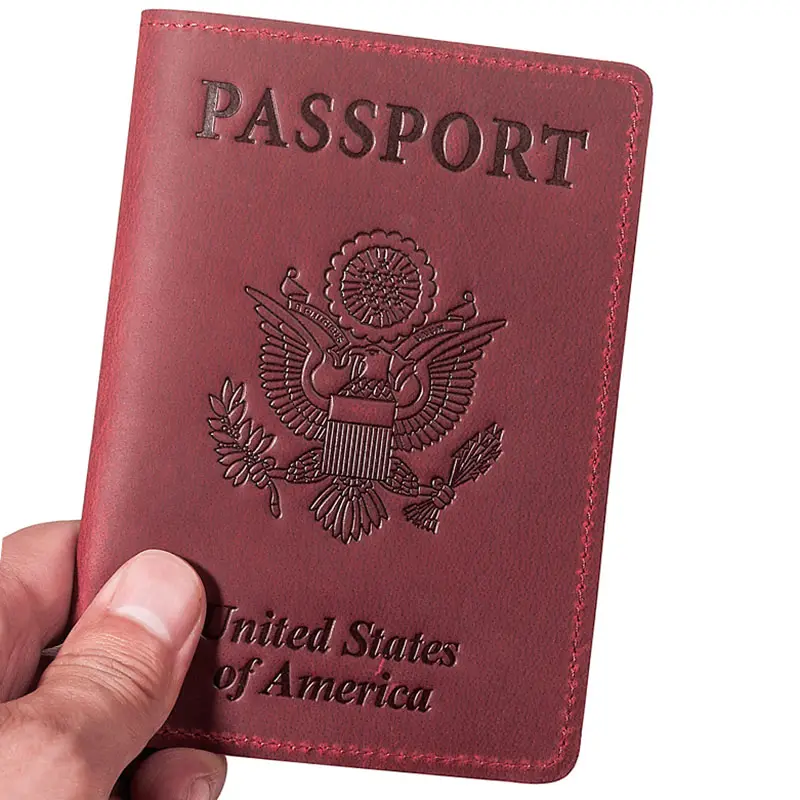 Penutup Paspor Kulit Asli Logo Kustom Lambang Nasional Pola Pemegang Kartu Dompet Paspor Mewah