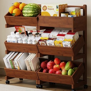Bamboo floor shelf, multi-tiered living room snack rack, display rack for miscellaneous items, kitchen <b>vegetable</b> storage rack, - Product Image 4