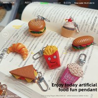 Porte-clés créatif en PVC en forme de croissant, jouet alimentaire simulé, hamburgers, pop-corn, gâteau, pendentif de sac, porte-clés