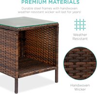 Ensemble de trois pièces de salon de jardin en osier tressé, comprenant une table et deux chaises, avec coussins de siège doux et confortables