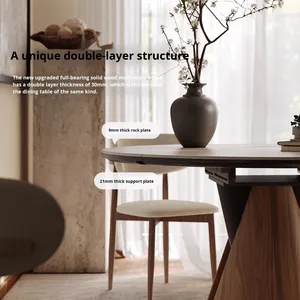 Bàn ăn vuông bằng gỗ Rắn Kiểu Pháp với chức năng có thể gập lại wabi-sabi để sử dụng tại nhà thiết kế travertine hai mục đích - Product Image 4