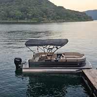 Bateau ponton de luxe en aluminium soudé de 7,5 m (25 pieds) avec canapé, idéal pour les fêtes en famille, moteur hors-bord de 150 CV, vitesse de 40-50 km/h, télécommande