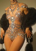Combinaisons Scintillantes Diamantées Tenues de Stripper Body de Danse Pole Débardeur Club Nocturne Bar Fête Combinaison Une Pièce Femme Body Sexy Strass