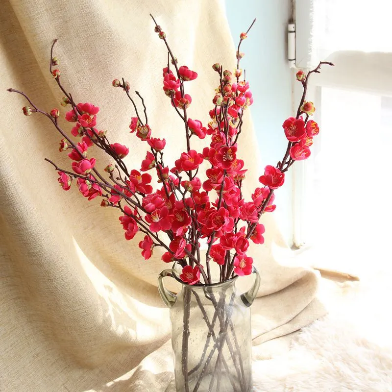 Chinese Style Artificial Plum Blossom Branches Cherry Peach Sakura Silk Flowers for Indoor Outdoor Home Decoration