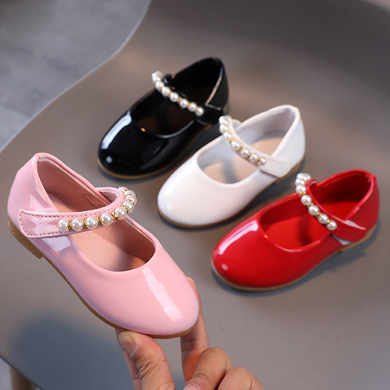 Pearl Princess Shoes For Baby Kids Bead Mary Janes Sandals Child Dress Shoes Big Girl Party Shoes Spring Autumn Black