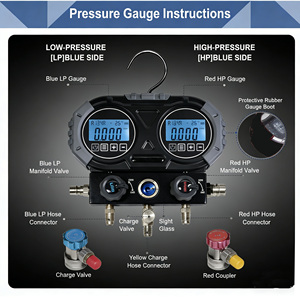 Manomètre numérique à pression unique, type valve, pour <span class=keywords><strong>recharge</strong></span> de réfrigérant CVC, testeur avec tuyau de charge de 1,5 m, corps en aluminium pour climatisation - Product Image 6