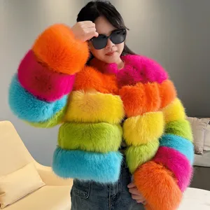 Y2k – manteau en fourrure de renard artificiel pour femme, vêtement multicolore, vente en gros, 2023