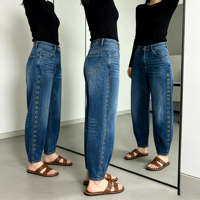 Jean Balloon Tendance pour Femme Taille Haute avec Détail Œillets Dorés 2026 Streetwear