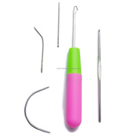 Kit de 5 aiguilles à tisser les cheveux avec manche en plastique pour extensions capillaires – Crochets de pose DIY