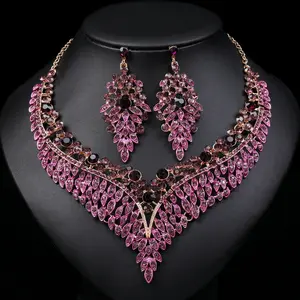 Exaggerated vintage necklace earrings set exquisite design banquet colorful indian jewelry set wholesale