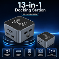 Station d'accueil USB-C 13-en-1 avec chargeur sans fil 15W, 4 ports USB (10 Gbps/5 Gbps), HDMI 4K*60Hz, GbE, SD/TF, audio, PD 90W+100W, boîtier en aluminium