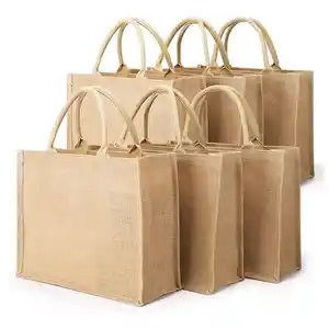 सस्ता कस्टम लोगो मुद्रित इको रीसायकल प्राकृतिक फोल्डेबल पुन: प्रयोज्य जूट बर्लेप लिनन शॉपिंग टोट बैग सर्वोत्तम गुणवत्ता