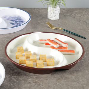 Plato de servir redondo de melamina con forma de Tai Chi, de dos compartimentos, para uso en banquetes de hotel P480 - Product Image 3