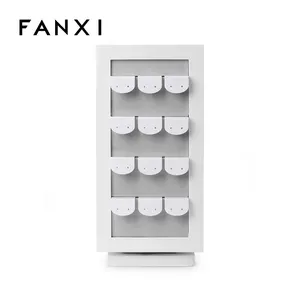 FANXI Cabinet Stock Jewelry Shop Exhibitor Ear Stud Holder with Velvet Acrylic Pads Tall Wood Lacquer Earrings Display Stand